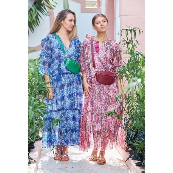 Debbie Katz Mariah Midi Dress Pink Oversized paisley chiffon NWOT Medium - Picture 8 of 8